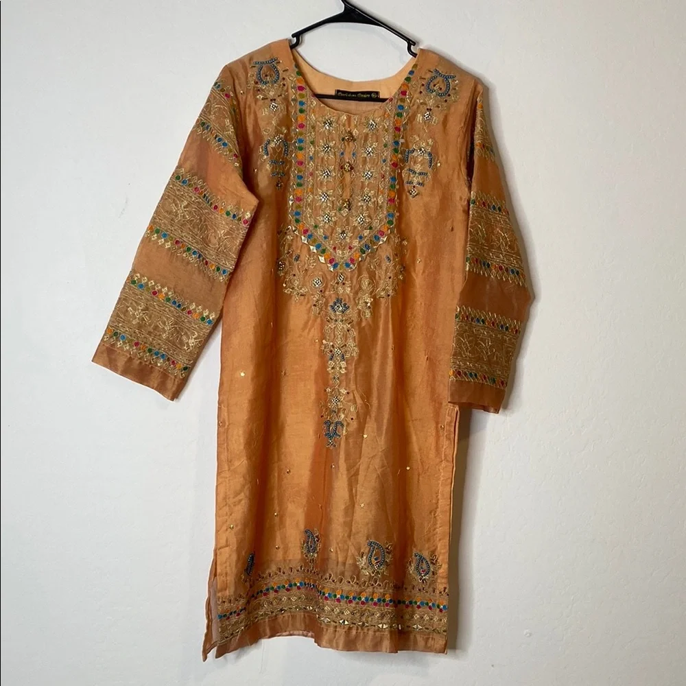 Embroidered Orange Kurta - Picture 1 of 3